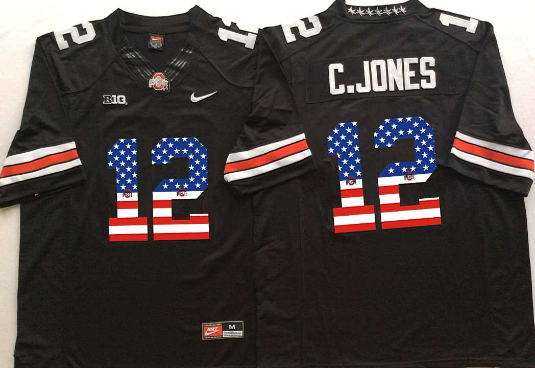 Ohio State Buckeyes #12 C.Jones Black USA Flag College Stitched Jersey